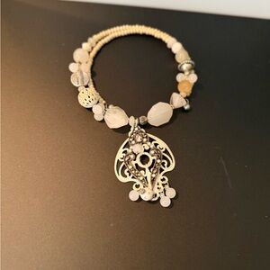 Elegant Silver and Cream Beaded Necklace